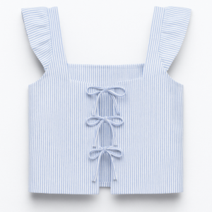 Top com Laços Azul Listrado